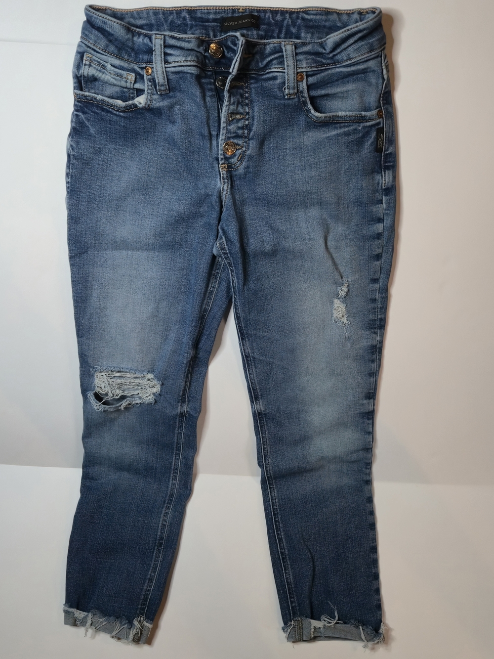 Silver Jeans Light Blue Distressed Cropped Skinny Jeans